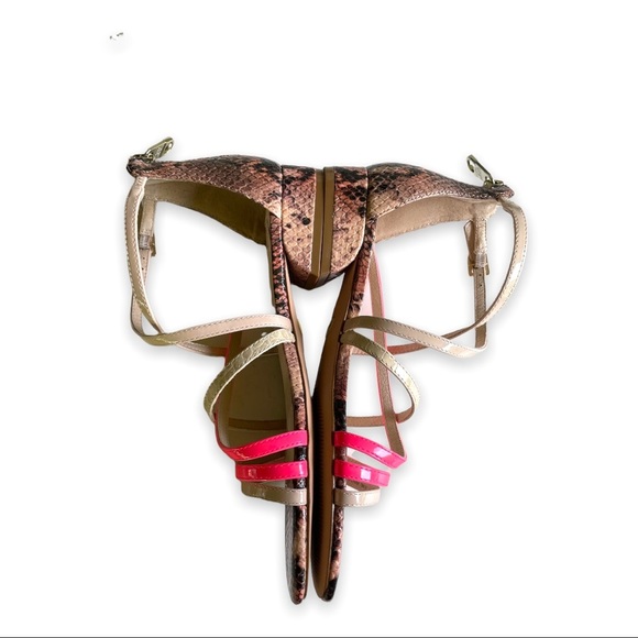 Louise Et Cie Sandals Eleri Snake Leather Patent Stap Square Toe Block Heels - Picture 4 of 10